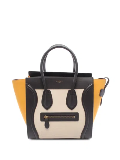 Pre-owned Celine 2000-2026 Micro Tricolor Leather Luggage Tote Bag In Neutrals