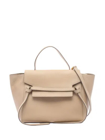 Pre-owned Celine 2000-2026 Mini Grained Calfskin Belt Bag Satchel In Neutral