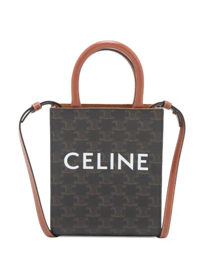 Pre-owned Celine 2000-2026 Mini Triomphe Coated Canvas Vertical Cabas Satchel In Brown