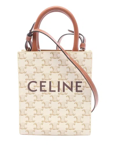 Pre-owned Celine 2000-2026 Mini Triomphe Coated Canvas Vertical Cabas Satchel In Neutrals