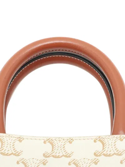 Pre-owned Celine 2000-2026 Mini Triomphe Coated Canvas Vertical Cabas Satchel In White
