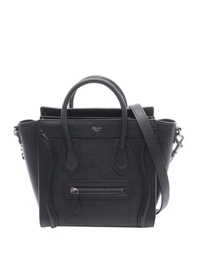 Pre-owned Celine 2000-2026 Nano Drummed Calfskin Luggage Tote Bag In Black