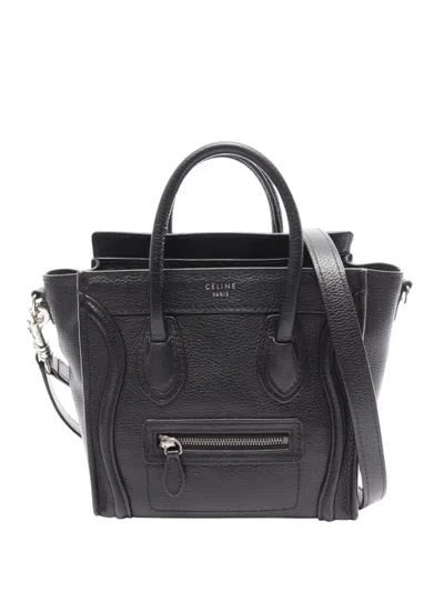 Pre-owned Celine 2000-2026 Nano Drummed Calfskin Luggage Tote Bag In Black