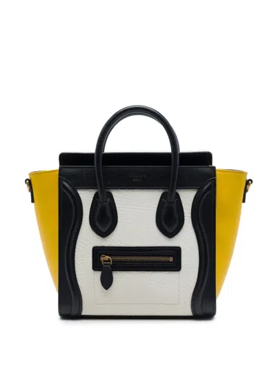 Pre-owned Celine 2000-2026 Nano Tricolor Nubuck And Drummed Calfskin Luggage Tote Satchel In White
