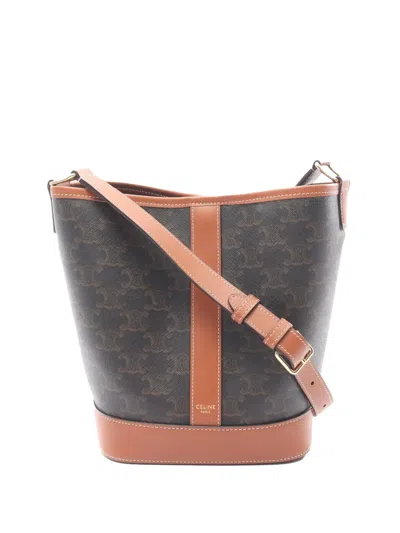 Pre-owned Celine 2000-2026 Small Triomphe Coated Canvas Bucket Bag In Brown