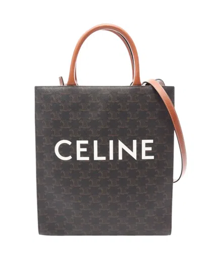 Pre-owned Celine 2000-2026 Small Triomphe Coated Canvas Vertical Cabas Tote Satchel In Brown