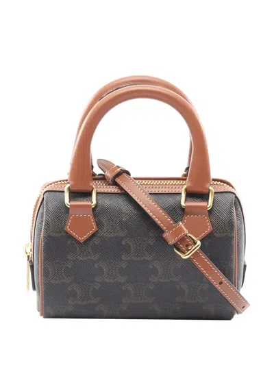 Pre-owned Celine 2000-2026 Small Triomphe Xl Coated Canvas Satchel In Brown