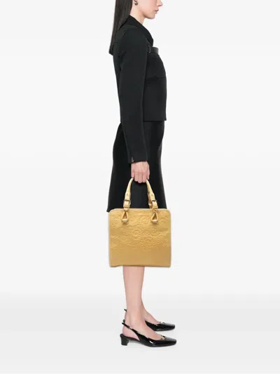 Pre-owned Celine 2000-2026 Spiraling Macadam Embossed Leather Top Handle Bag Tote Bag In Yellow