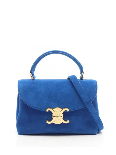 Pre-owned Celine 2000-2026 Teen Suede Triomphe Nino Bag Satchel In Blue