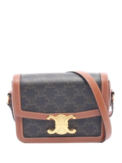 Pre-owned Celine 2000-2026 Teen Triomphe Coated Canvas And Calfskin Triomphe Crossbody Bag In Brown