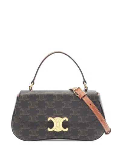 Pre-owned Celine 2000-2026 Teen Triomphe Coated Canvas Laura Satchel In Brown