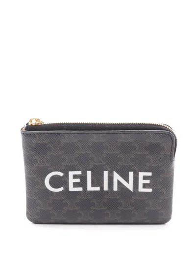Pre-owned Celine 2000-2026 Triomphe Coated Canvas Coin Pouch In Black