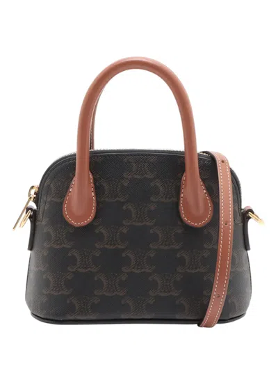 Pre-owned Celine 2000-2026 Triomphe Coated Canvas Dome Satchel In Brown