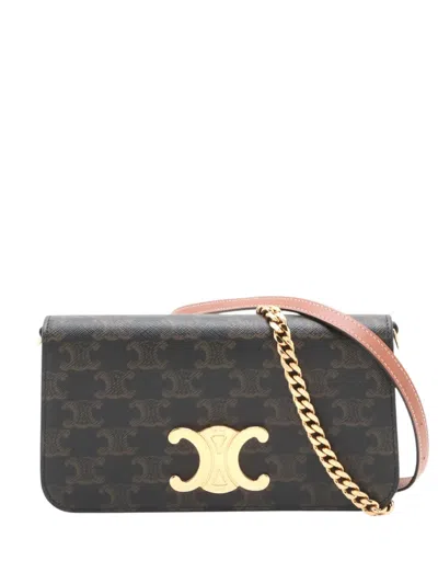 Pre-owned Celine 2000-2026 Triomphe Coated Canvas Triomphe Multi Pochette Satchel In Brown