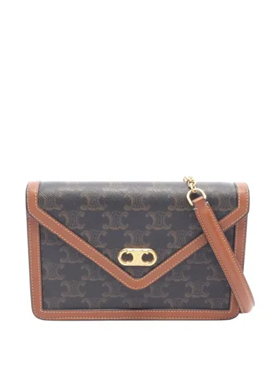 Pre-owned Celine 2000-2026 Triomphe Coated Canvas Wallet On Strap Crossbody Bag In Brown