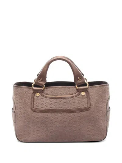 Pre-owned Celine 2000s Boogie C Debossed Leather Tote Bag In Neutral