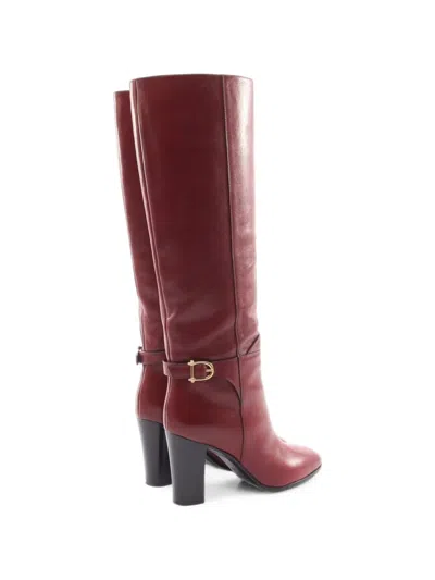 Pre-owned Celine 2000s Buckled Knee-high Boots In Red