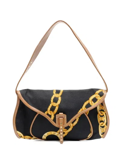 Pre-owned Celine 2000s Chain-print Shoulder Bag In Black