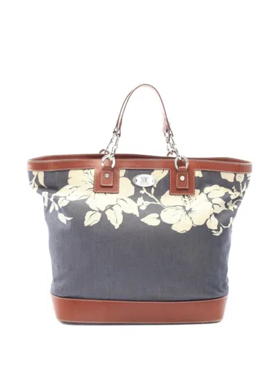 Pre-owned Celine 2000s Floral-pattern Tote Bag In Blue