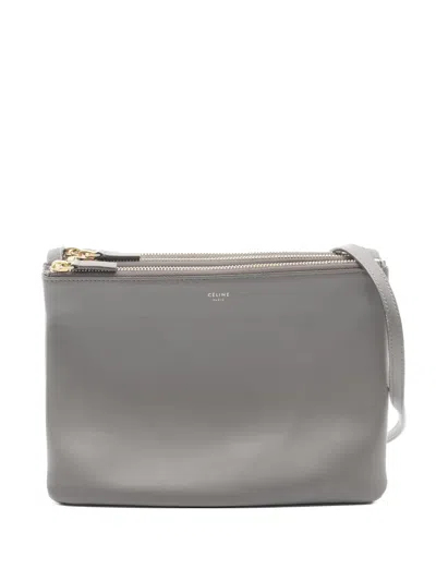 Pre-owned Celine 2000s Large Trio Leather Cross Body Bag In Gray