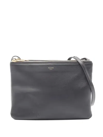 Pre-owned Celine 2000s Large Trio Leather Shoulder Bag In Black