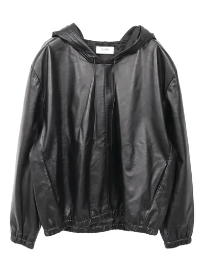 Pre-owned Celine 2000s Leather Hoodie In Black