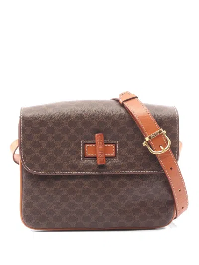 Pre-owned Celine 2000s Macadam Leather Shoulder Bag In Brown