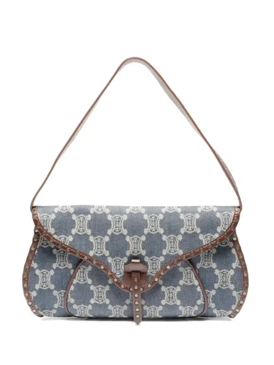 Pre-owned Celine 2000s Macadam-pattern Denim Tote Bag In Blue