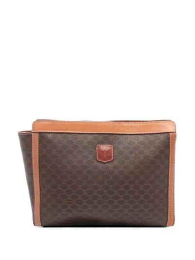 Pre-owned Celine 2000s Macadam Printed Leather-panel Clutch Bag In Brown