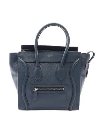 Pre-owned Celine 2000s Micro Luggage Leather Tote Bag In ブルー
