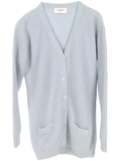 Pre-owned Celine 2000s Mohair Cardigan In Blue