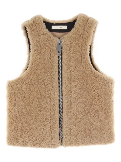 Pre-owned Celine 2000s Mouton Zipped Vest In Brown