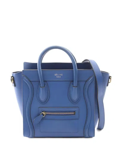 Pre-owned Celine 2000s Nano Luggage Shopper Leather Tote Bag In Blue