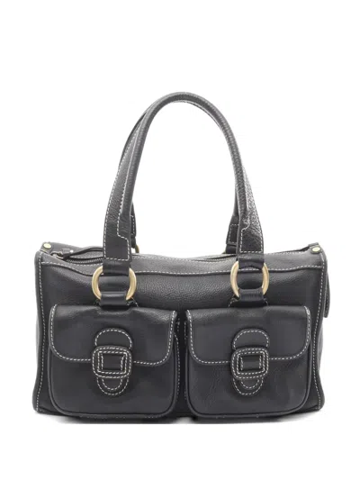 Pre-owned Celine 2000s Pocket-detail Leather Shoulder Bag In Black
