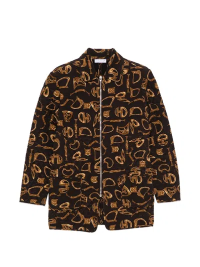 Pre-owned Celine 2000s Quilted Logo-print Coat In Brown