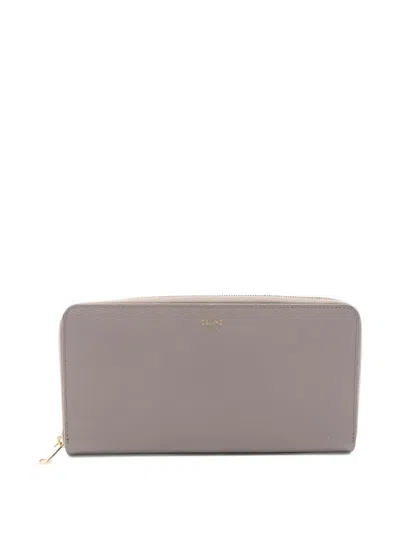 Pre-owned Celine 2000s Round Leather Wallet In Grey