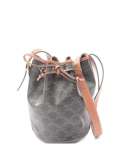 Pre-owned Celine 2000s Small Triomphe Bucket Bag In Brown
