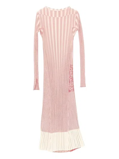 Pre-owned Celine 2000s Striped Knit Midi Dress In Red