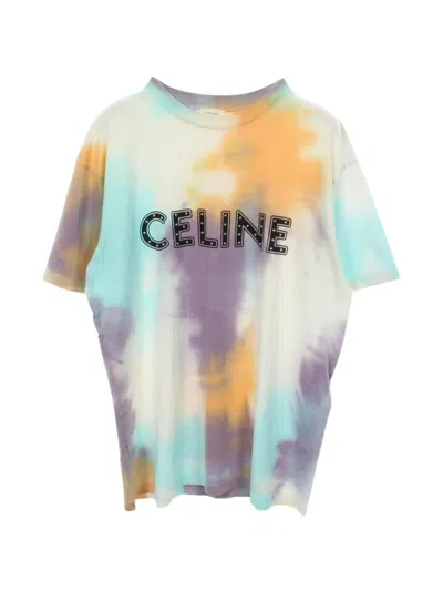 Pre-owned Celine 2000s Stud Logo Tie-dye T-shirt In Neutral