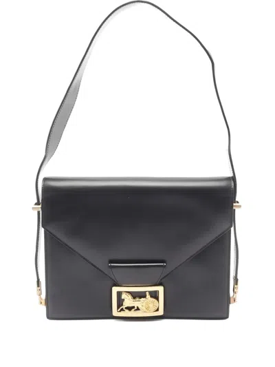 Pre-owned Celine 2000s Sulky Horse Carriage-detail Leather Shoulder Bag In Black