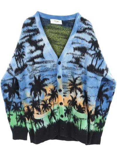Pre-owned Celine 2000s Sunset Tropical Cardigan In Blue