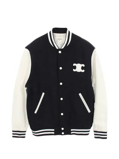 Pre-owned Celine 2000s Teddy Logo Bomber Jacket In Blue