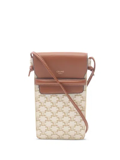 Pre-owned Celine 2000s Triomphe-pattern Phone Pouch In Neutral