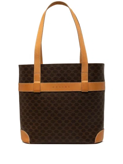 Pre-owned Celine 2001 Macadam Coated Canvas Tote Bag In Brown