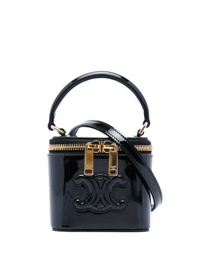 Pre-owned Celine 2001-2026 Mini Patent Cuir Triomphe Vanity Case Satchel In Black