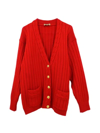 Pre-owned Celine 2002 Cable-knit Cardigan In Red