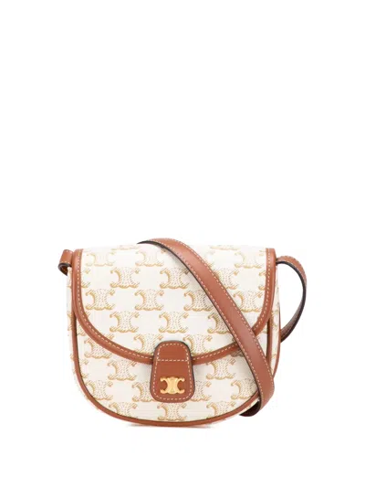 Pre-owned Celine 2002 Mini Triomphe Coated Canvas Besace Crossbody Bag In Brown