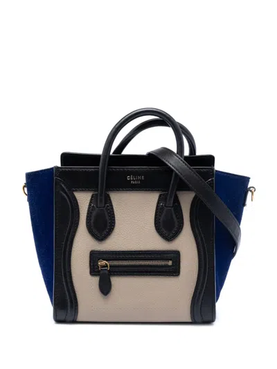 Pre-owned Celine 2003 Nano Tricolor Leather Luggage Tote Satchel In Brown