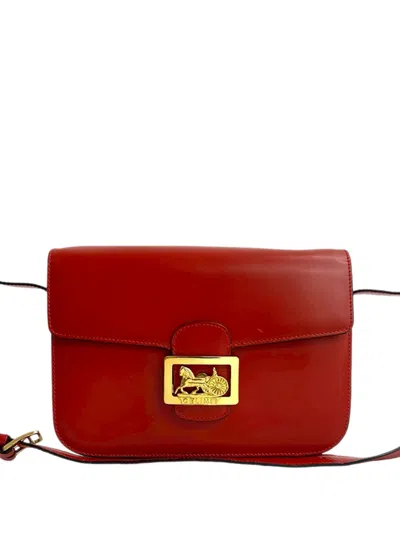 Pre-owned Celine 2004 Calfskin Horse Carriage Crossbody Bag In Red