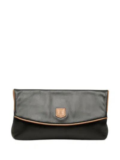Pre-owned Celine 2005 Leather Triomphe Foldover Clutch Bag In Black